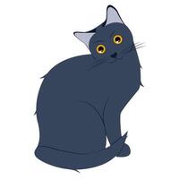 Cute cartoon cat isolated on white, gray cat. Front view. illustration. vector