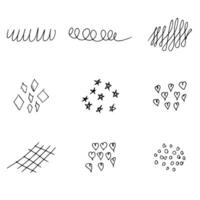 Cartoon line effects and sparks, comic doodles hand drawn splashes burst and explosion elements vector