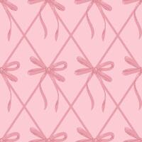Seamless pink bow pattern with crisscrossing ribbons, creating a delicate and feminine aesthetic, perfect for gift wrap, wallpaper, or textile design, adding a soft, romantic touch vector