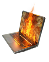 Burning Laptop on Fire with Smoke png