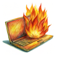 Melting Laptop with Flames Concept png