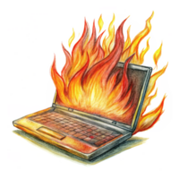 Laptop Engulfed in Flames Illustration png