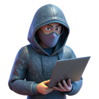 Digital Hacker in Hoodie and Mask Typing png