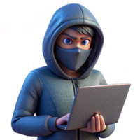 Hooded Hacker with Mask Typing on Computer png