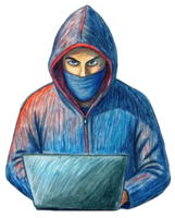 Hacker with Concealed Identity Using Laptop png