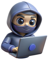 Hooded Hacker Hiding Face While Using Laptop png