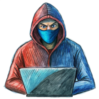 Dark and Anonymous Hacker in Mask on Laptop png