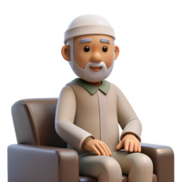 An old man sitting in a chair with a beard png