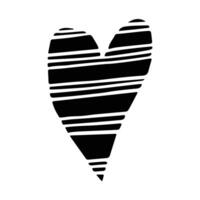 Geometric Heart Love Icon with Horizontal Hatched Lines of Different Widths. Hand-Drawn Abstract Doodle Love Icon. Black Solid Shape Isolated on a White Background. vector