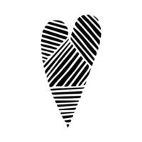Thin Geometric Heart Icon with Hatched Lines Ornament. Hand-Drawn Abstract Doodle Love Icon. Black Solid Shape Isolated on a White Background. vector