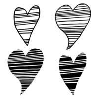 Heart Clipart Icon Set. 4 love elements with horizontal lines. Geometric simple style, hand-drawn doodles. Valentine's Day design vector