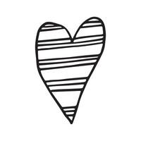 Hand-Drawn Abstract Doodle Love Icon. Geometric Heart Love Icon with Horizontal Hatched Lines of Different Widths. Simple Black Outline Isolated on a White Background. vector
