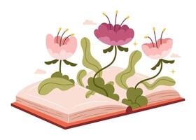 Flowers grow from an open book. vector