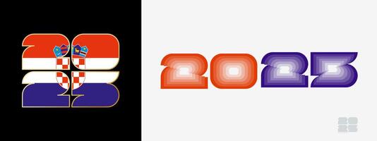 Year 2025 with flag of Croatia and in color palate of Croatia flag. Happy New Year 2025 in two different style. vector