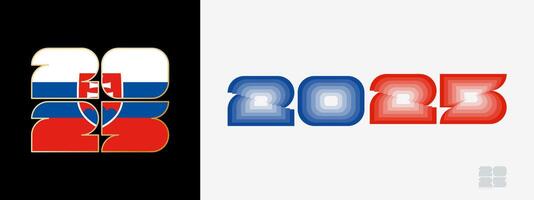 Year 2025 with flag of Slovakia and in color palate of Slovakia flag. Happy New Year 2025 in two different style. vector