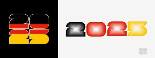 Year 2025 with flag of Germany and in color palate of Germany flag. Happy New Year 2025 in two different style. vector