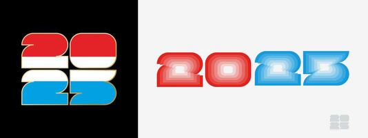 Year 2025 with flag of Luxembourg and in color palate of Luxembourg flag. Happy New Year 2025 in two different style. vector