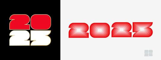 Year 2025 with flag of Monaco and in color palate of Monaco flag. Happy New Year 2025 in two different style. vector