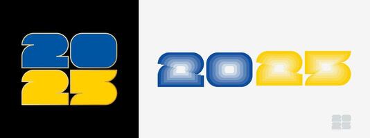 Year 2025 with flag of Ukraine and in color palate of Ukraine flag. Happy New Year 2025 in two different style. vector