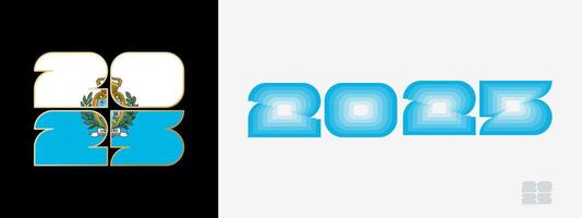 Year 2025 with flag of San Marino and in color palate of San Marino flag. Happy New Year 2025 in two different style. vector