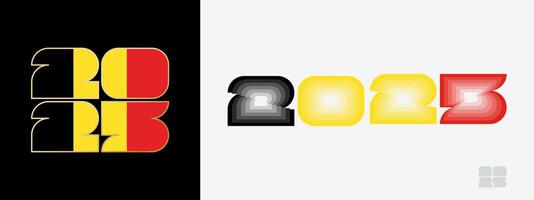 Year 2025 with flag of Belgium and in color palate of Belgium flag. Happy New Year 2025 in two different style. vector