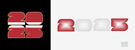 Year 2025 with flag of Latvia and in color palate of Latvia flag. Happy New Year 2025 in two different style. vector