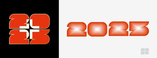 Year 2025 with flag of Switzerland and in color palate of Switzerland flag. Happy New Year 2025 in two different style. vector