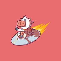Cow Character on an alien spaceship. vector