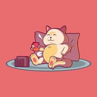 Cute Cat Character relaxing watching TV. vector