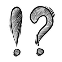 handdrawn question and exclamation marks isolated on white background. vector