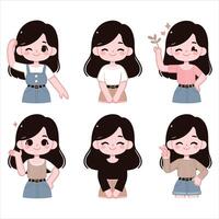 A set of different poses of a girl vector
