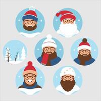 Set of bearded men icons in winter vector