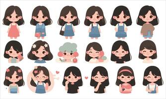 A set of different cartoon girl faces vector