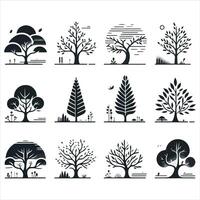 A set of different black trees vector