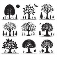 Set of trees minimalist black vector