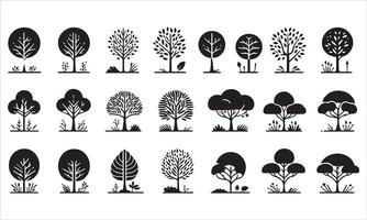Set of trees and bushes illustration vector