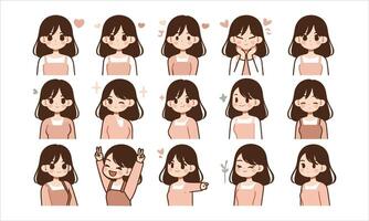 A set of different expressions for a girl vector