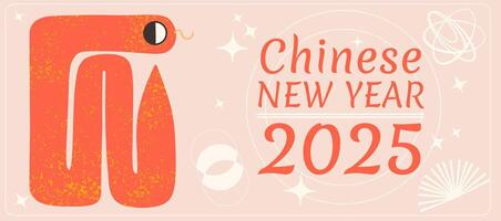 Chinese new year 2025 banner with snake. hand-drawn design illustration. vector