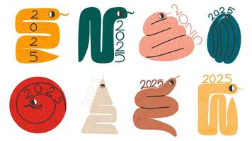 Chinese New Year set with symbol 2025 snake. Different geometric shake design. Lunar new year illustration. vector