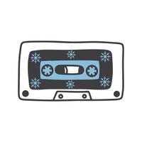 Vintage Christmas audio cassette. Doodle illustration on isolated white background. Retro technology. vector