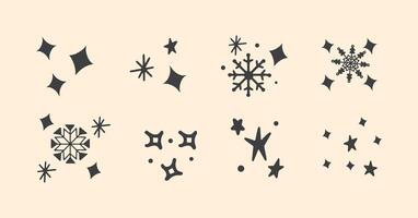 Hand draw Christmas set with snow, star and snowflakes. Doodle elements. vector