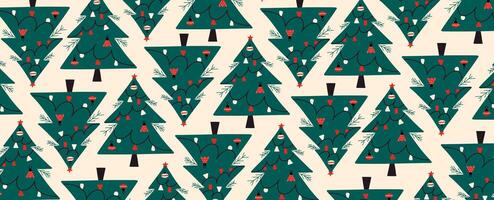 Pattern with Christmas Tree. Hand-drawn illustration. Festive background vector