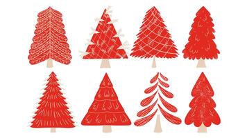 Christmas Tree set. Different abstract red trees. vector