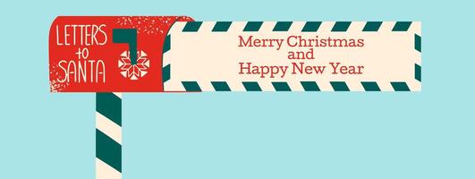 Traditional red Christmas mailbox with a long letter and empty space for text. vector