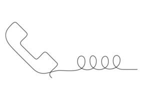 One continuous line drawing of phone receiver. Pro illustration vector