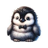 Adorable Penguin Standing Dynamically in Watercolor Concept vector