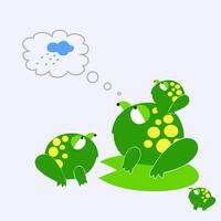 Three frogs are sitting on the grass and one is thinking vector