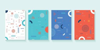 Set of 4 Placard with geometric bauhaus shapes. Retro abstract backgrounds. Template for Covers, Voucher, Posters, Flyers and Banners, etc vector