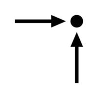 A black and white illustration of a circle with an arrow pointing to the left vector
