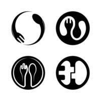 Four black and white icons of forks, spoons and knives vector